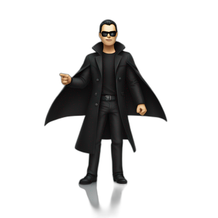 matrix man, pointing his finger, dressed in a long black coat. emoji