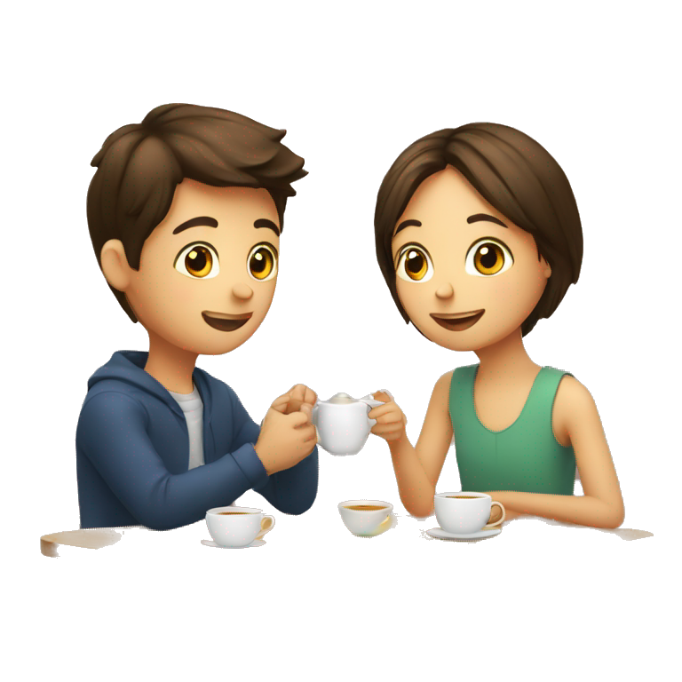 A boy and girl drinking tea emoji