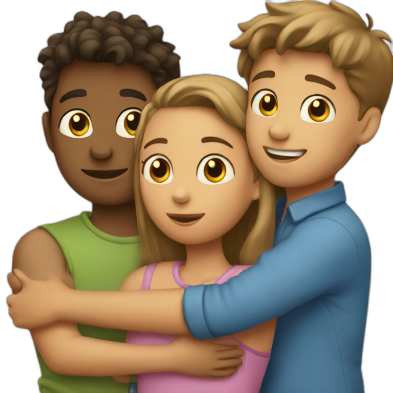 Two boys and a girl hugging emoji