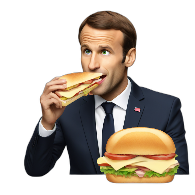 Macron eating sandwich emoji