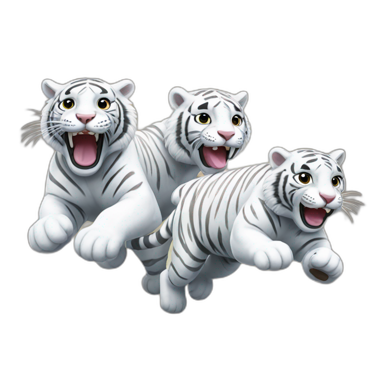 3 white tigers running to the left emoji