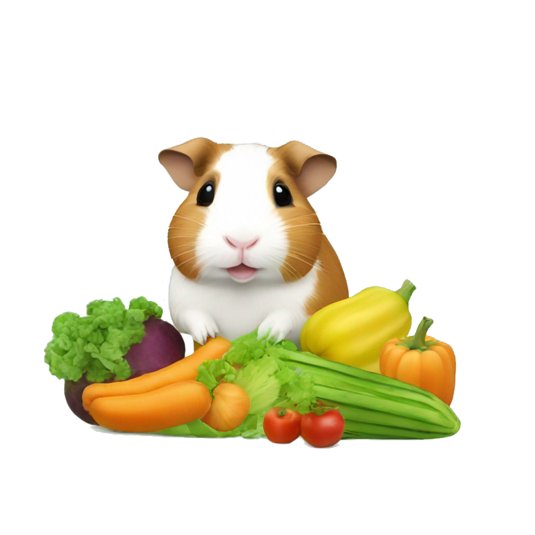 Guineapig playing on a pile of veggies and fruit emoji