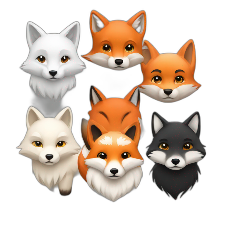 one red fox one white fox one black fox emoji