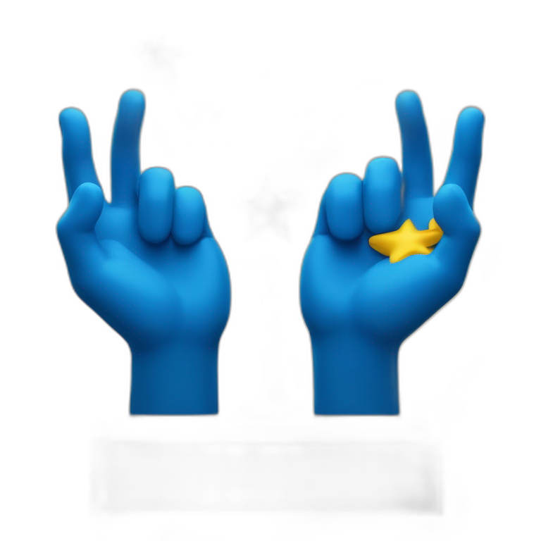 monument of two blue hands holding three yellow stars emoji