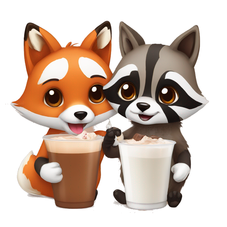 Fox and raccoon drinking chocolate milk emoji