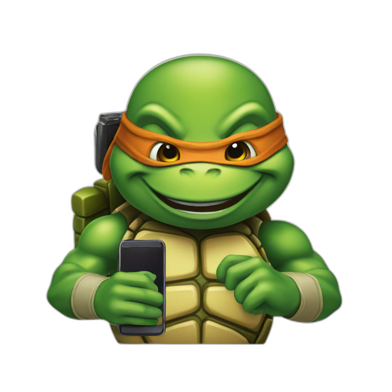 ninja turtle with cell phone emoji