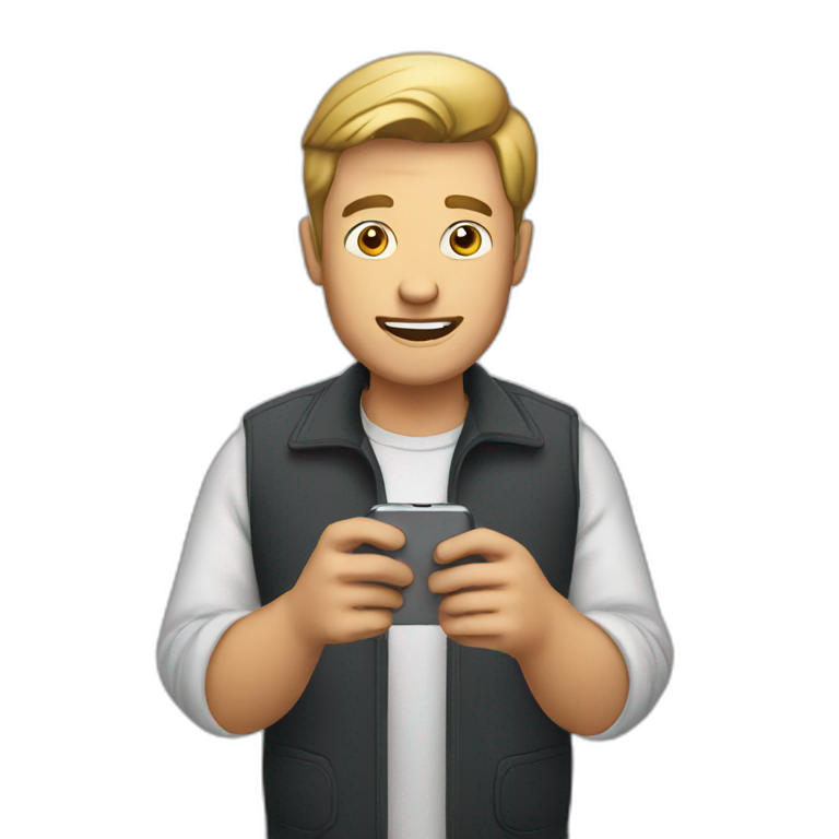 Man showing cell phone screen emoji