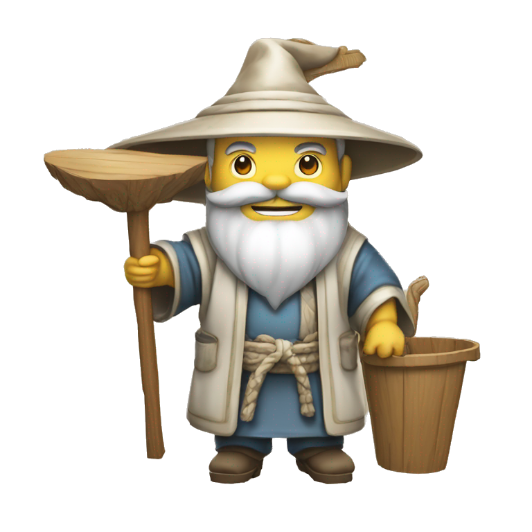 Lu Ban is a legendary figure in Chinese mythology, depicted as a clever craftsman often wearing wide robes, a broad-brimmed hat, and carrying woodworking tools. 🛠️🎩👕 emoji