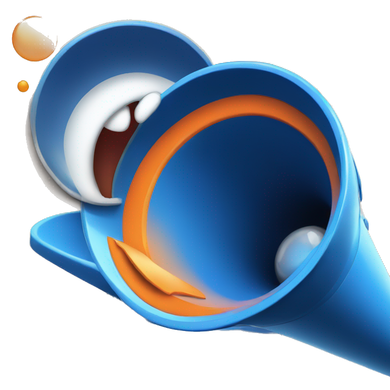 megaphone blue and orange with eyes and smile emoji