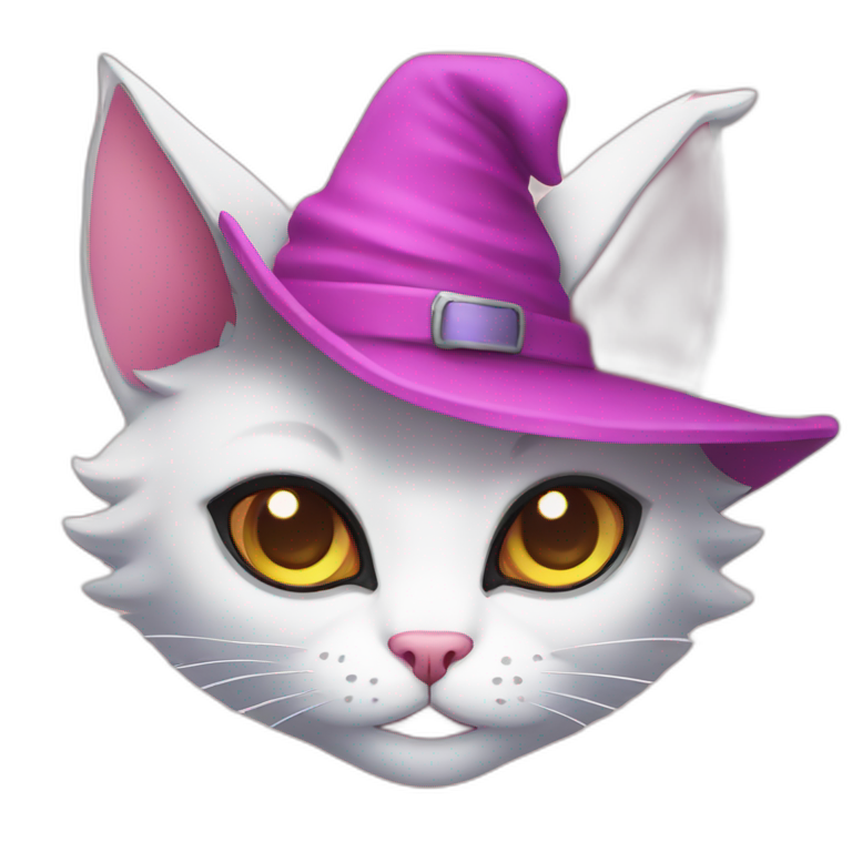 witchcat with pink eyes and light pink hat emoji