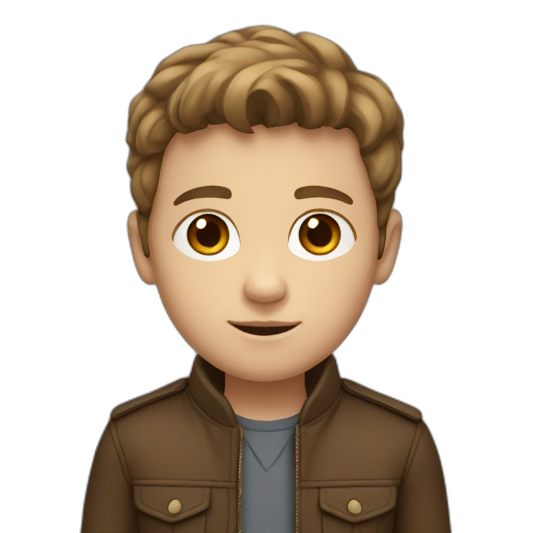 white young boy with middle part brown hair and a brown jacket emoji