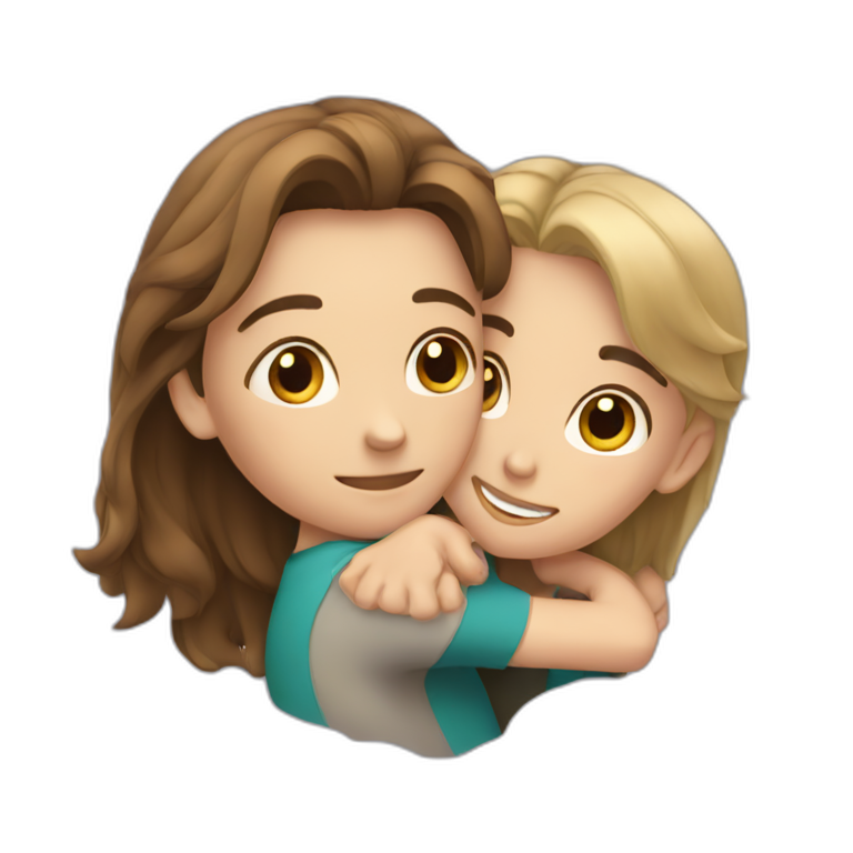 A fair completion girl with mid length hair hugging a boy with fair complexion  emoji