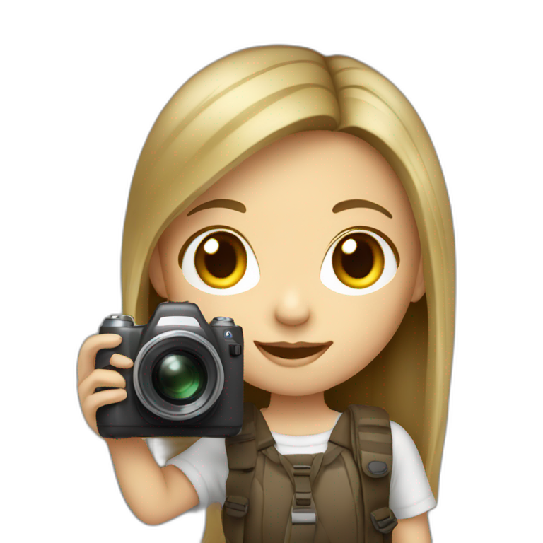 young very dark blond hair girl with camera emoji