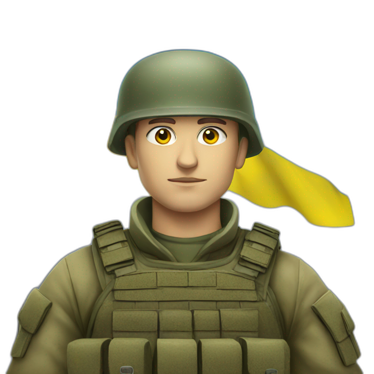 Ukrainian soldier against the background of the Ukrainian flag emoji