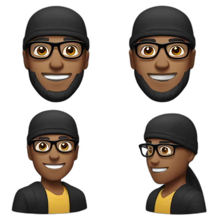 mixed race man with a black durag, square glasses and a gap between his teeth emoji