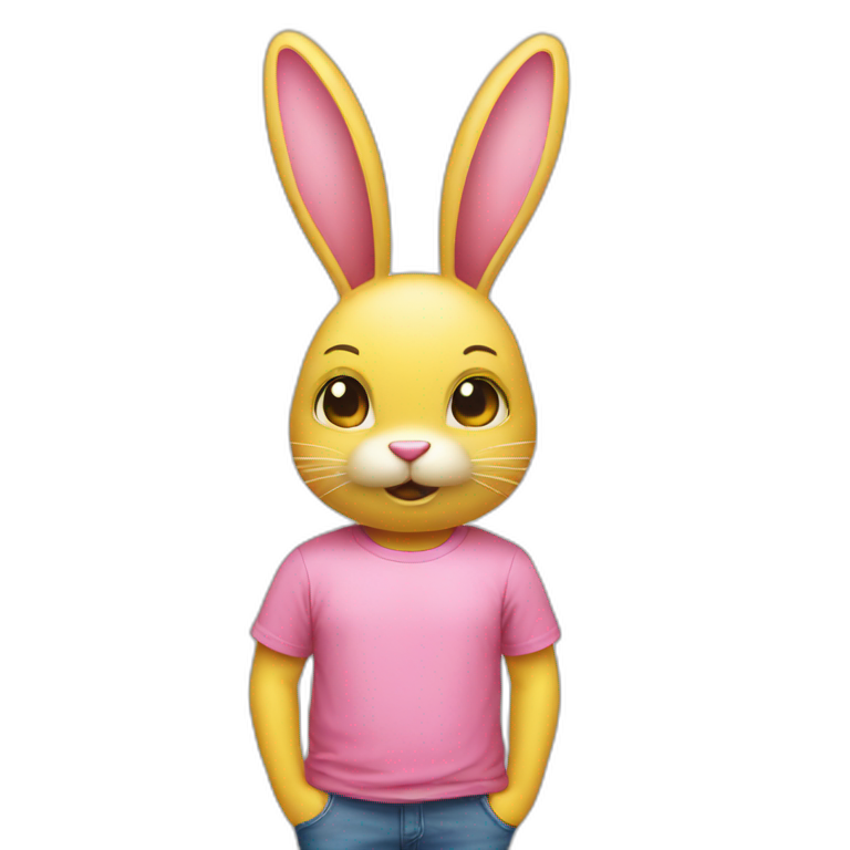 Pink rabbit, yellow tee shirt, lol emoji