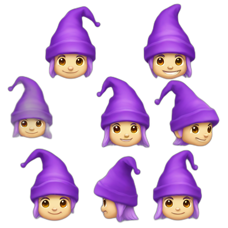 Gnome with purple hat smiling chibi style emoji