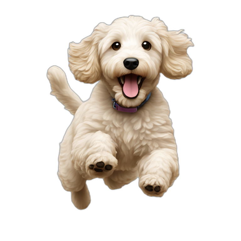white goldendoodle jumping emoji