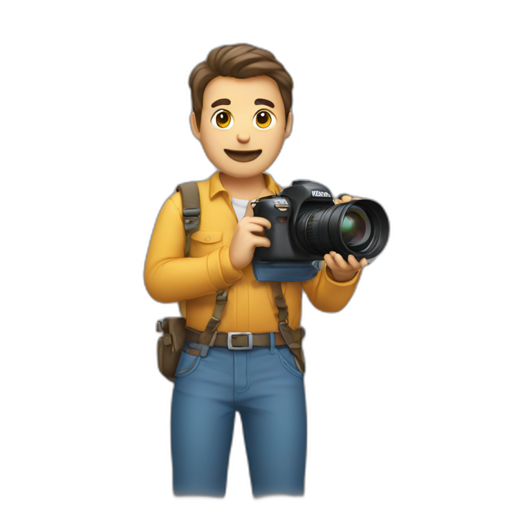 a man with camera an phone in his hand  emoji