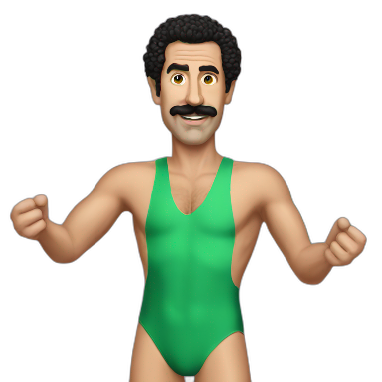 Borat green bathing suit waving emoji AI Emoji Generator