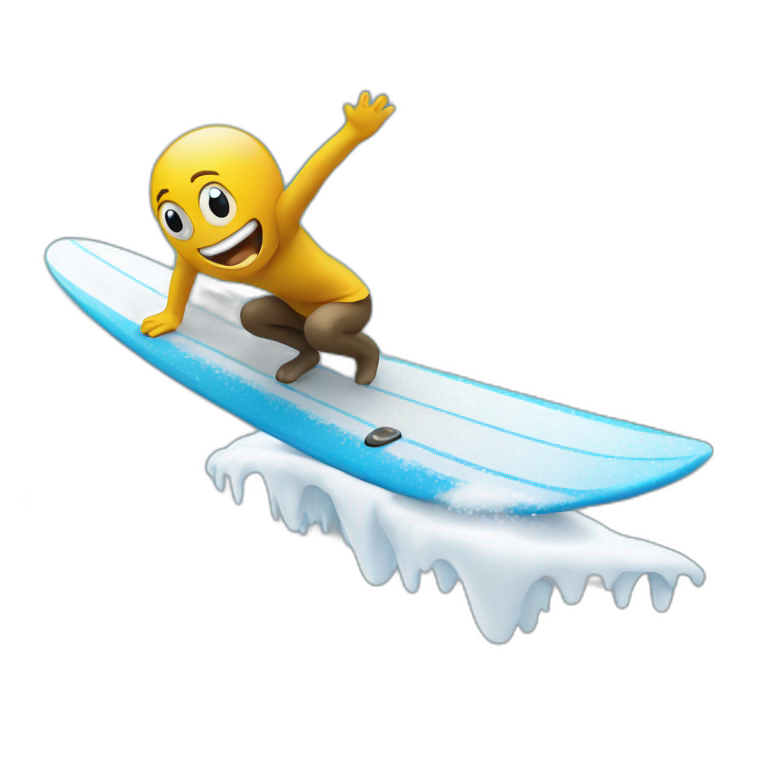 Happy emoji face surfing on snow emoji