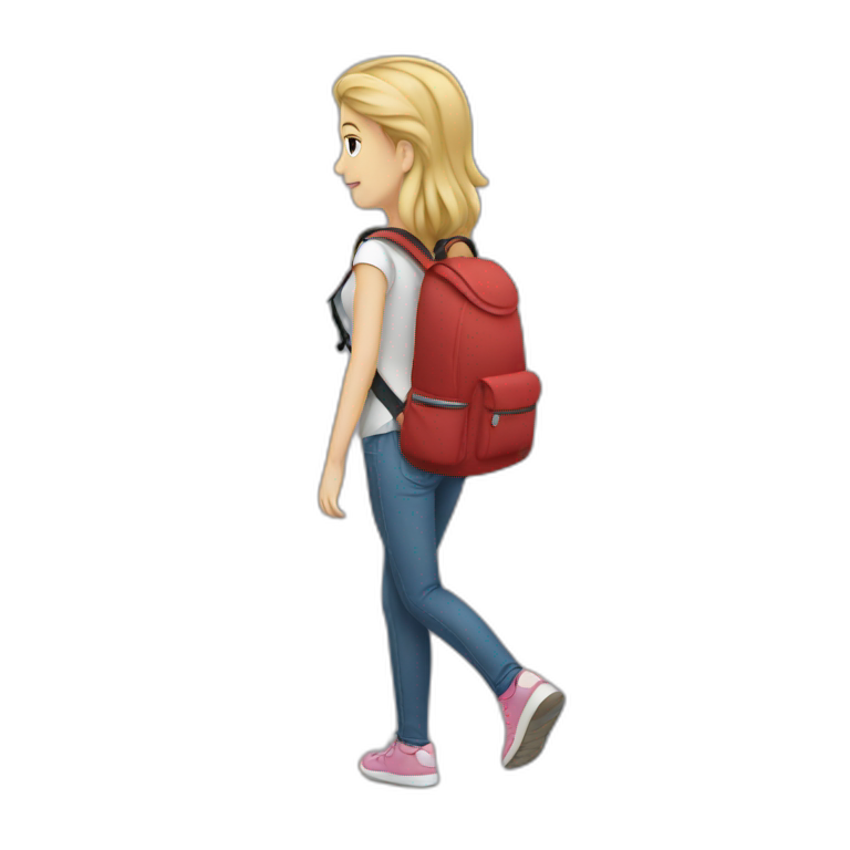 a white girl walking with a backpack on her back emoji AI Emoji Generator