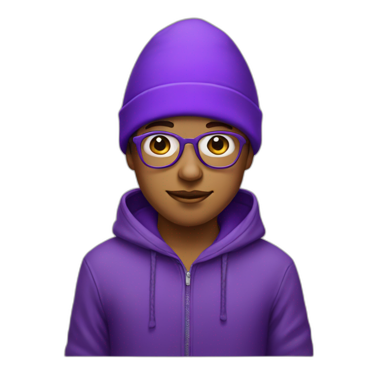 a purple boy with glasses with a hood style hat from Antigua Guatemala emoji