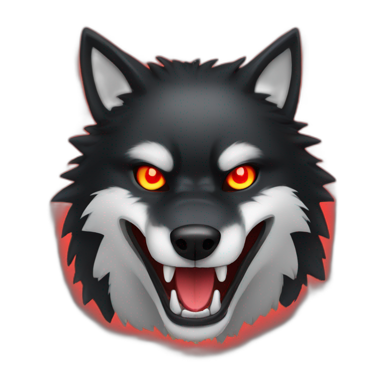 beast fangs black wolf, red glowing eyes emoji