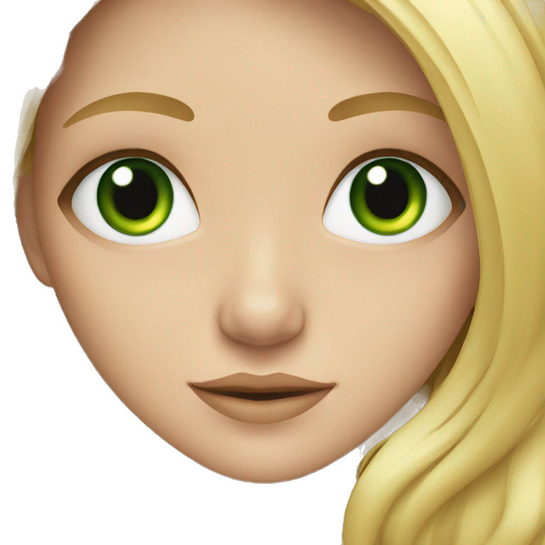 young blonde girl with long hair and green eyes emoji