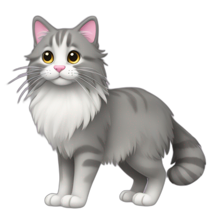 grey norweigian forest cat walking profile long whiskers furry and 