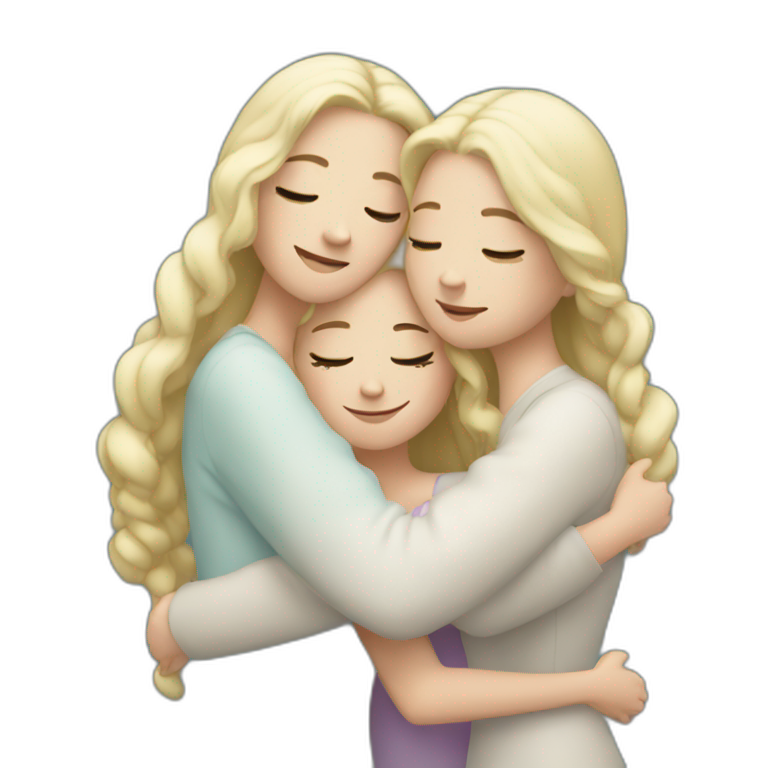 Three white sisters hugging emoji