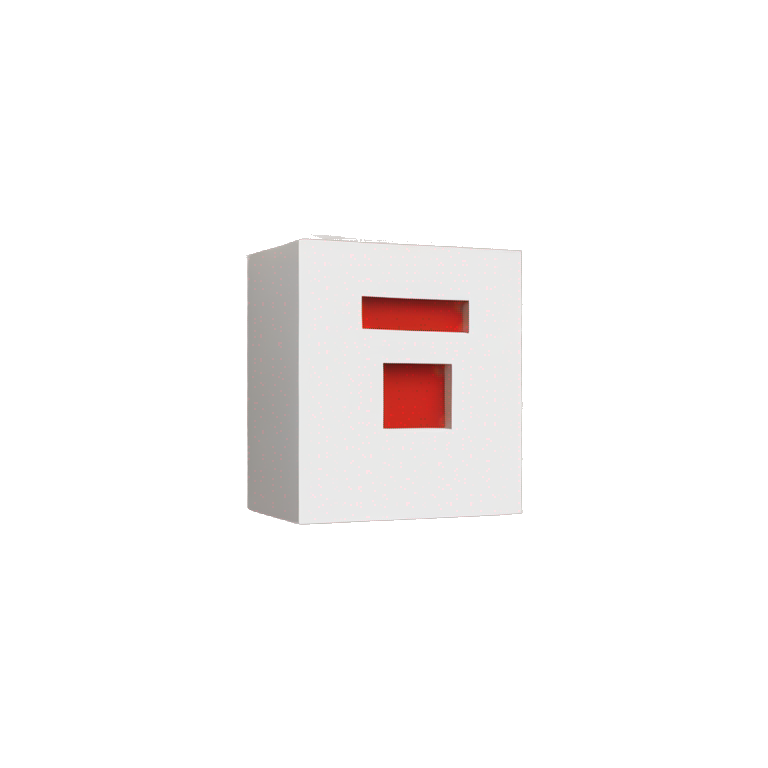 A single, red brick floating in a white void. Minimalist style. emoji