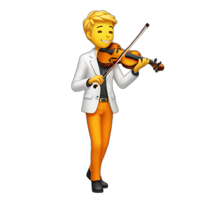 yellow-boy-with-white-jacket-and-orange-trousers-holding-in-his-hands-violin-behind-is-a-orange-sea emoji