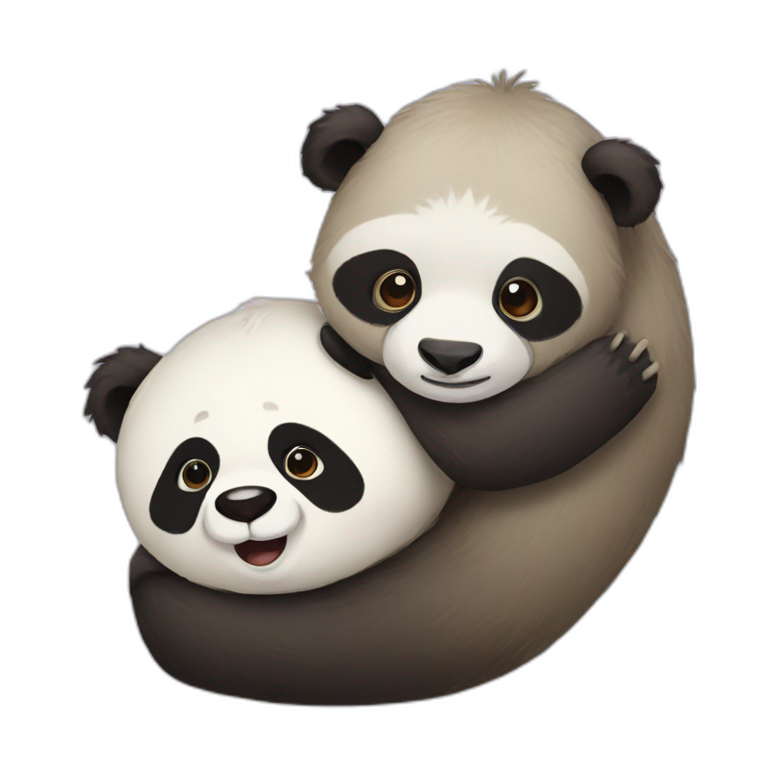a panda and a sloth hugging emoji