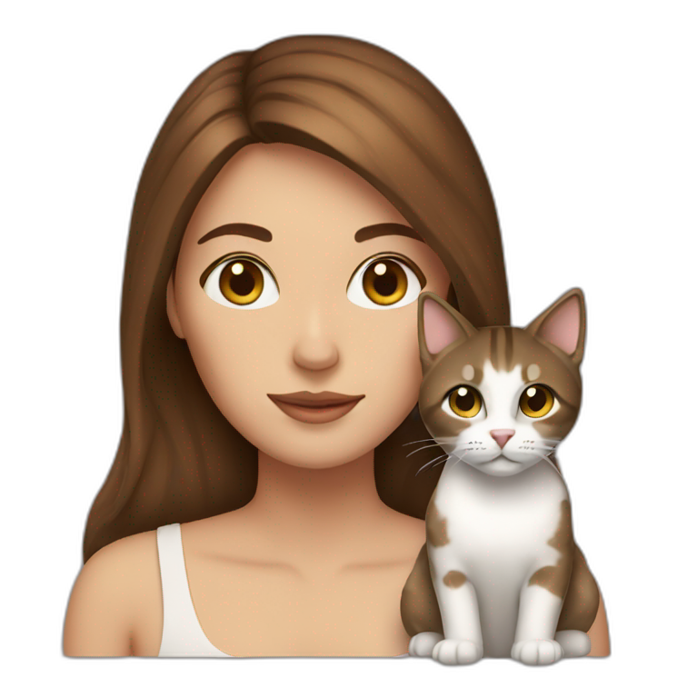 woman with brown hair with two cats emoji
