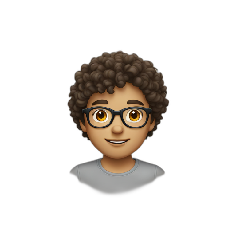 Brunnette curly boy with round glasses emoji
