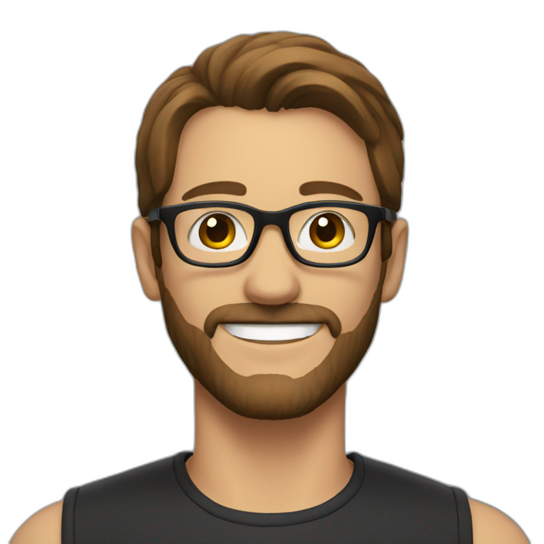 A man with brown hair and black glasses and short beard, smiling emoji