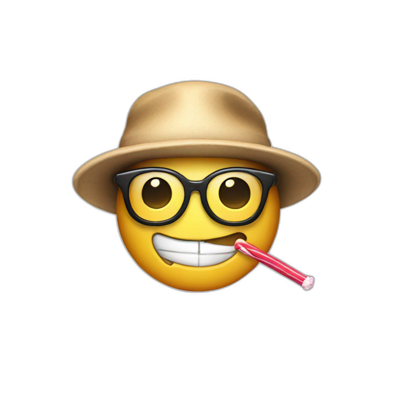 nerd emoji with propeller-hat holding a lollipop emoji