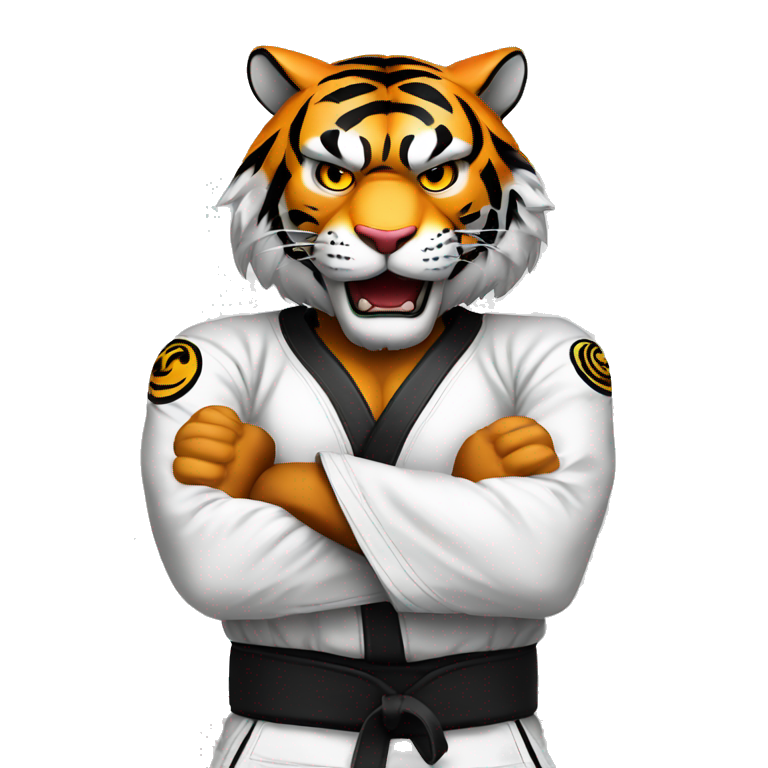 Tiger with evil face  jiu-jitsu black belt with his arms crossed emoji