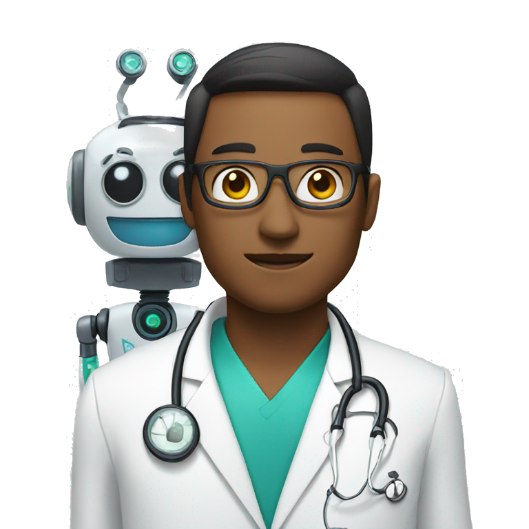 A doctor next to a robot emoji