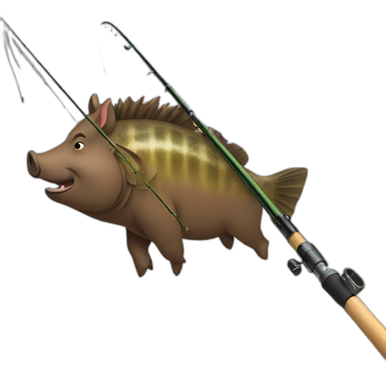 boar with a fish on a fishing rod emoji