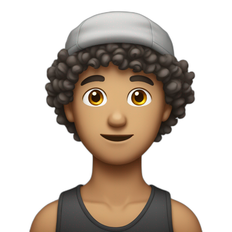 Curly short hair guy with bonnet emoji