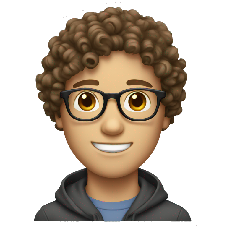 Curly brown hair white boy with glasses  emoji