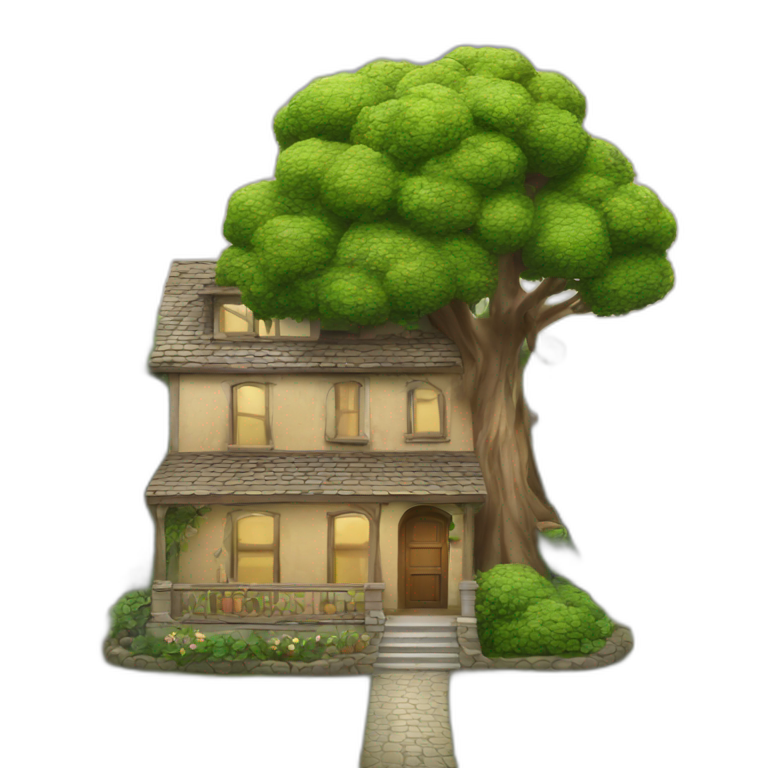 Tree in house emoji