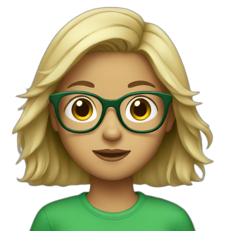 girl wearing green tshirt and glasses emoji