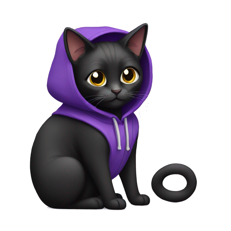 Black cat with a purple hoodie  emoji