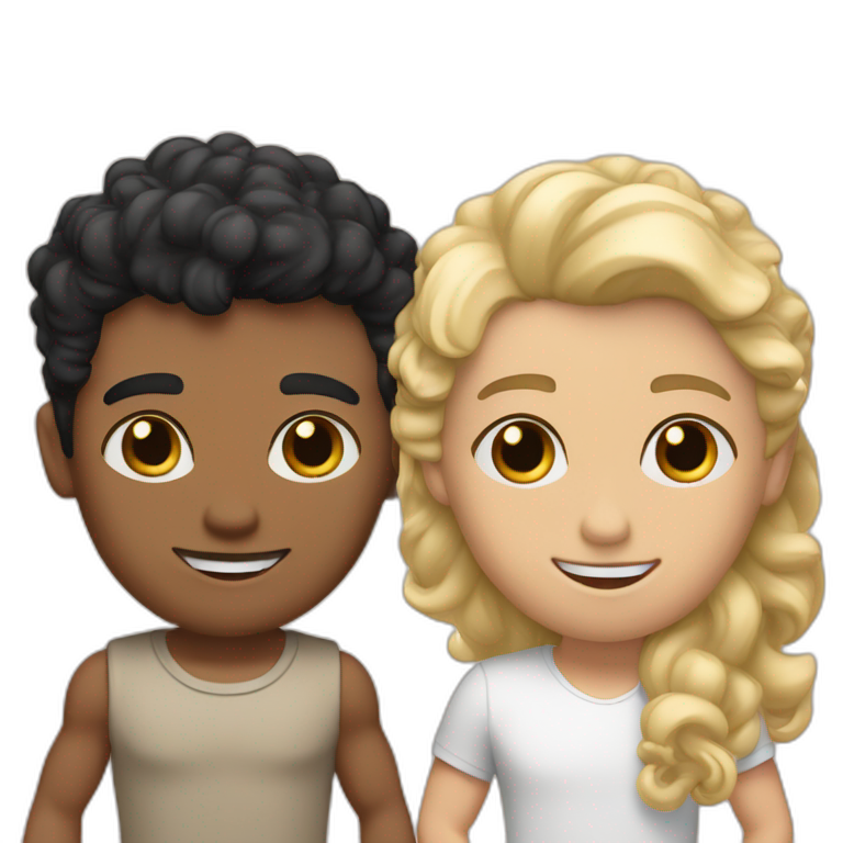 Gay couple, 1 Latino heritage taller black hair a bit muscled, the other one white Australian blonde hair curly holding hands emoji