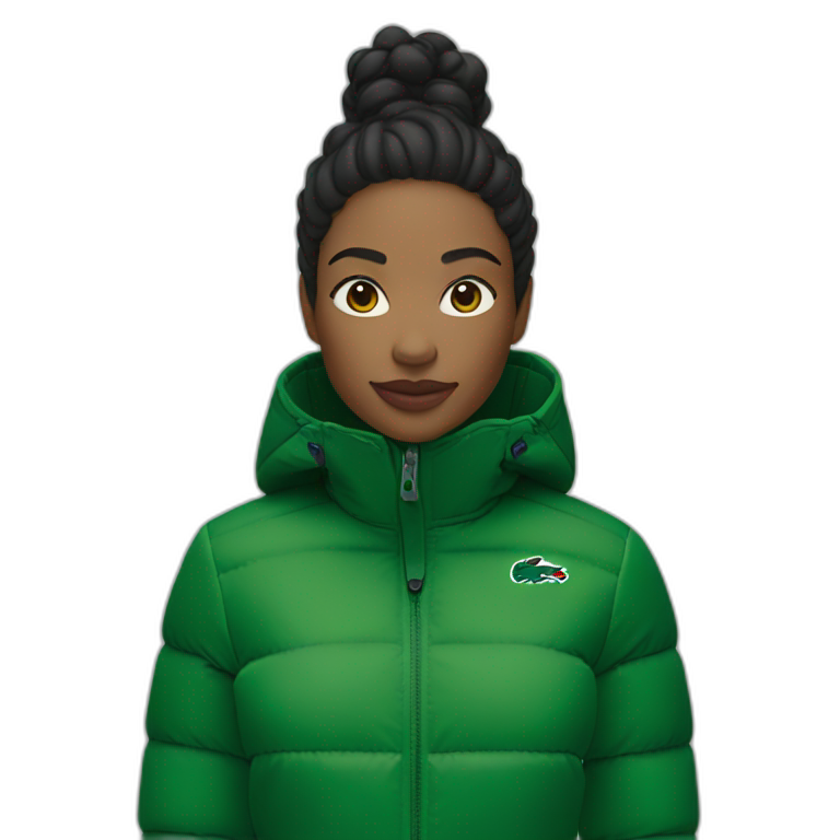 Black woman using Lacoste puffer jacket emoji