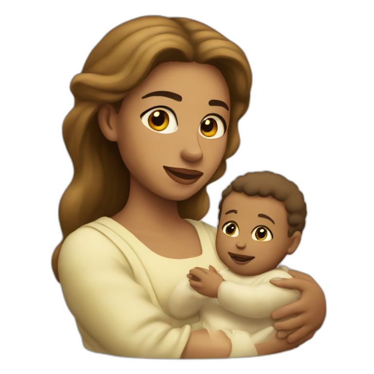 Light skin Mary with light skin baby Jesus emoji