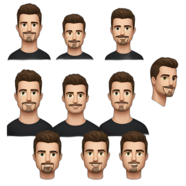 Mason mount, Cristiano Ronaldo, Matt Bomer 30 year old product designer with stubble and mustache in a black tshirt with broad shoulders profile photo emoji